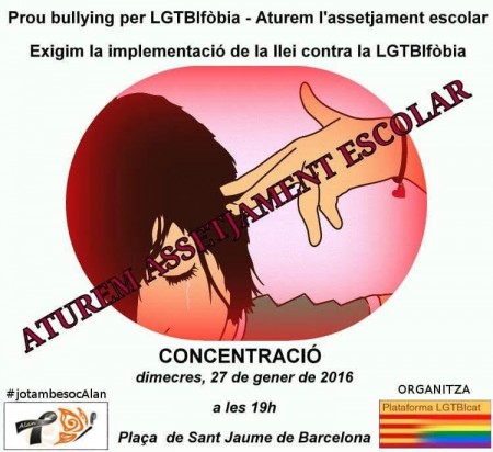 PROU BULLYING PER LGTBIfòbia - Concentració dimecres 27 de gener, a les 19 hores, a la plaça Sant Jaume (BCN)