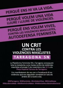 3/11:: 11.30h Roda de premsa a Barcelona. 5N Un crit contra les violències masclistes a Tarragona