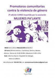 19/11- 03/03:: Promotores comunitàries contra la violència de gènere- 2ª edició CURS impartit per l’associació Mujeres Pa’lante